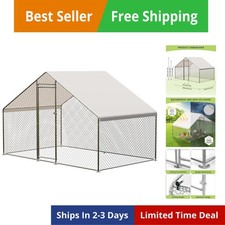 Large Metal Chicken Coop with Run, Walk-in Chicken Coop with Waterproof and A...