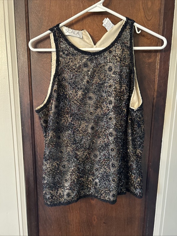 Scala Sleeveless Beaded Top Size Medium