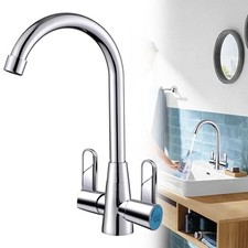 Kitchen Mixer Tap Dual Lever Swivel Spout Mono Chrome Sink Faucet For Home
