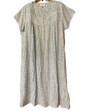 Eileen West NWOT Women's L Cap Sleeve Short Nightgown Blue  Green Floral Print