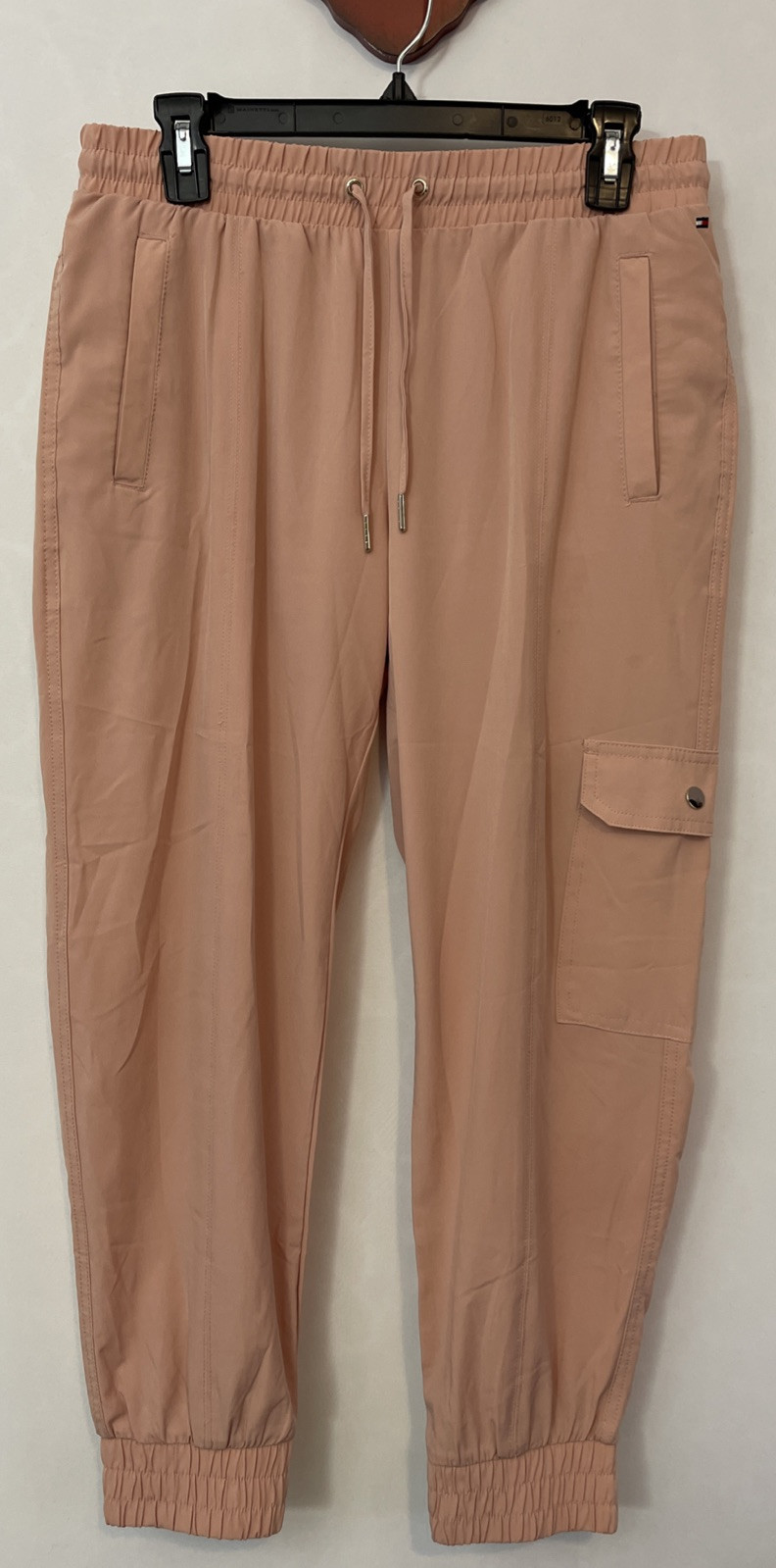 Tommy Hilfiger Womens Small Pink Elastic-Waist Logo Pull-On Cargo Joggers A5375