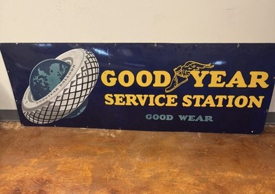 Goodyear Service Station Good Wear Porcelain Sign Gas Oil 24  X 60 