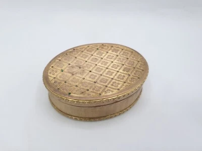 Poudrier ovale en laiton doré, décor guilloché – Style Napoléon III - Début XXe - Photo 1/4