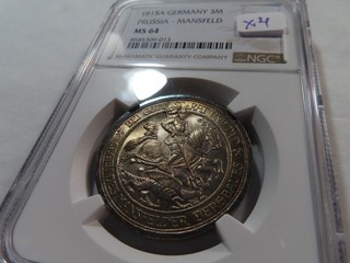C24 Germany Prussia Mansfeld 1915 A Silver 3 Marks NGC MS 64 Beautiful Toning