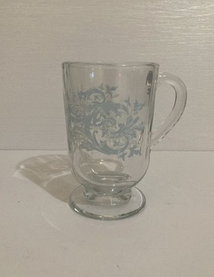 Vtg Libbey Snowflake Swirl Footed Glass Mug Blue & White on Clear | Replacement