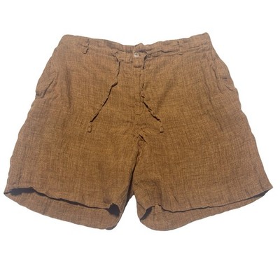 Basco Linen Shorts Mens size M Medium drawstring Button Fly Pockets Brown Tan