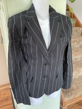 Lauren Ralph Lauren Jacket Womens Size 6 Black Pinstripe Linen Blazer 395 NWT