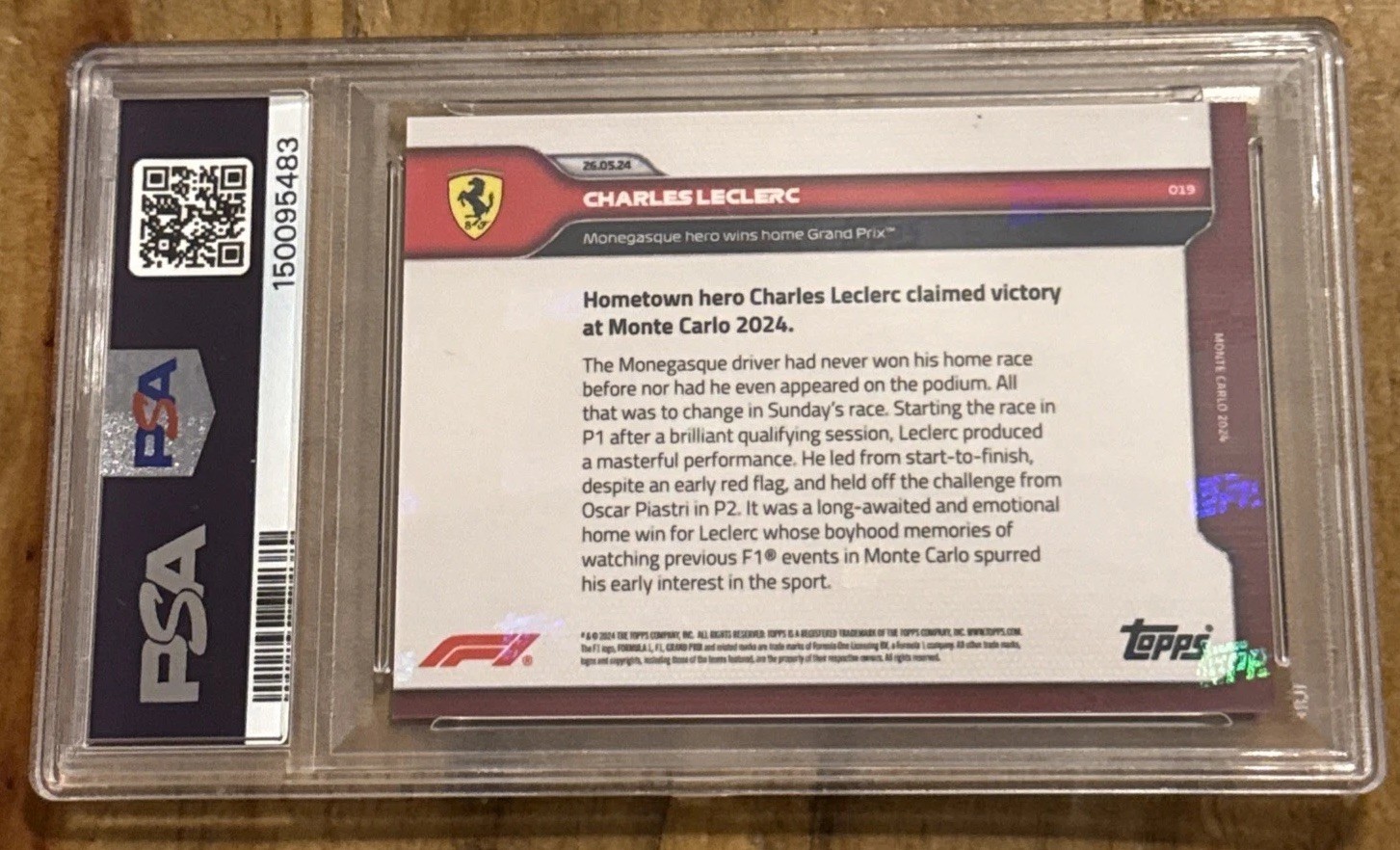 2024 Charles LeClerc Topps Now Formula 1 #19 Black #/99 PSA 9 Mint - Wins Monaco view 4