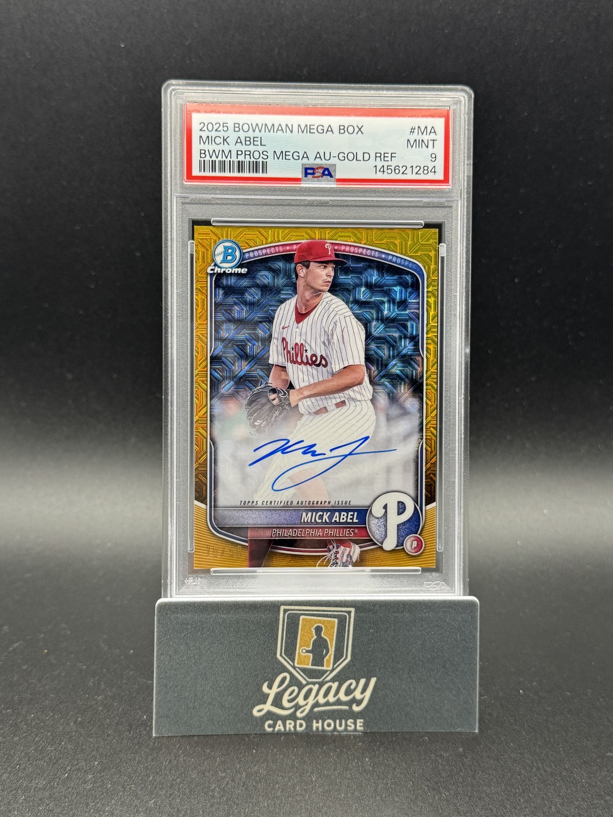 2025 Bowman Mick Abel Chrome Prospect Autographs Mojo Gold Refractor #/50