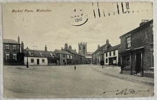 Antique Postcard Market Place Winterton England 1910 RPPC All Saints Church