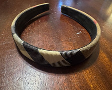 Auth. Vintage Burberry Exploded Check Headband. Beige, black, and red pattern