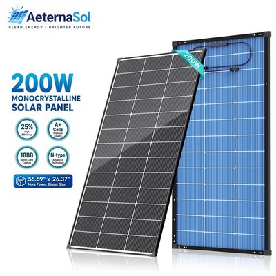 AeternaSol 200W Bifacial Solar Panel N-Type Mono PV Home Roof RV Boat Off-Grid