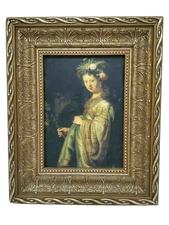 Original Vintage Rembrandt Saskia Flora Print on Canvas and Wooden Frame 