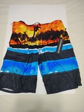 New O'NEILL sz 32 board shorts swim trunks orange blue tropical scene 21" long