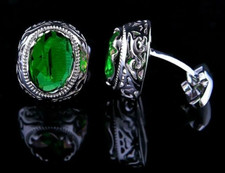 Pretty Fine 8.09CT Oval Cut Green Emerald Retro Men's Engagement Party Cufflinks