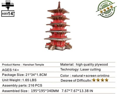 3D Wooden Puzzle Kit Hanshan Temple Architecture Model For Adults