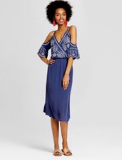 Women’s Xhilaration Cold Shoulder Embroidered Midi Dress Navy M NWT
