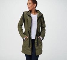 New Centigrade Medium Anorak Jacket Cinched Waist Hood Olive Camo Qvc 8947