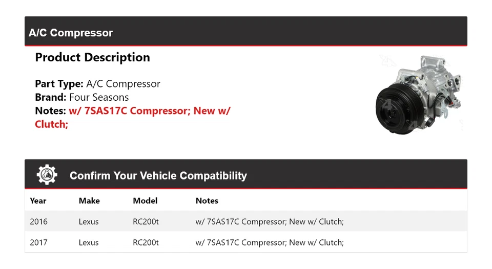 Compresor de aire acondicionado para Lexus RC200t 2016-2017 4 estaciones Foto 2 de 4