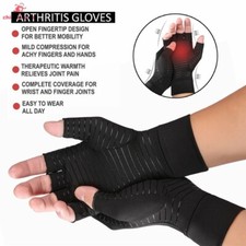 Copper Compression Gloves Anti Arthritis Fingerless Hand Support Pain Relief UK
