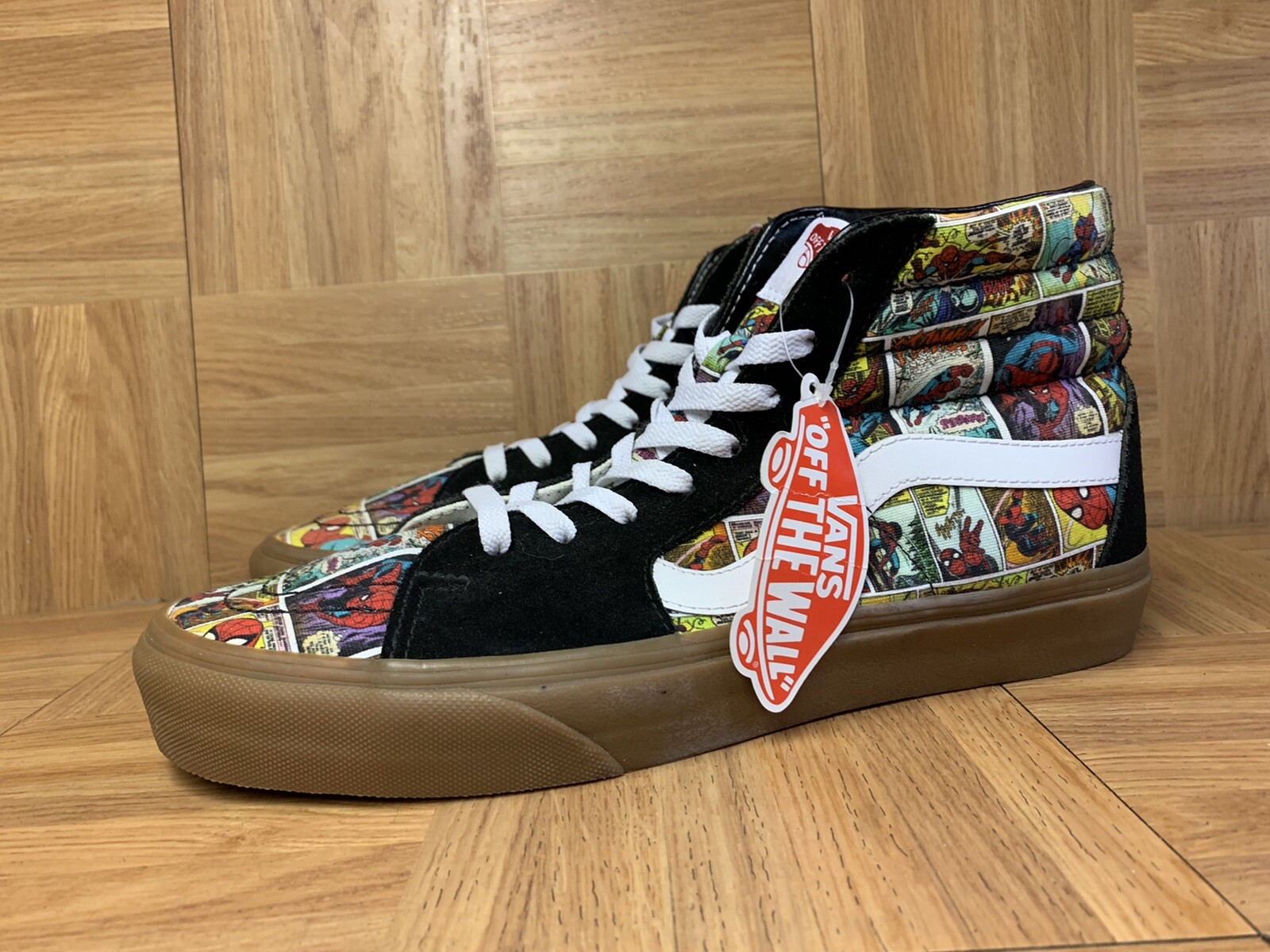 RARE🔥 VANS SK8-Hi x Marvel Spiderman Custom Black Comics GUM Sz 11 Men's Shoes image 7