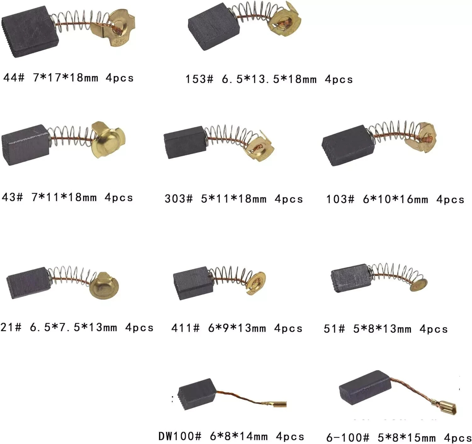 40Pcs Electric Motor Carbon Brushes 10 Different Sizes for Replacement ...