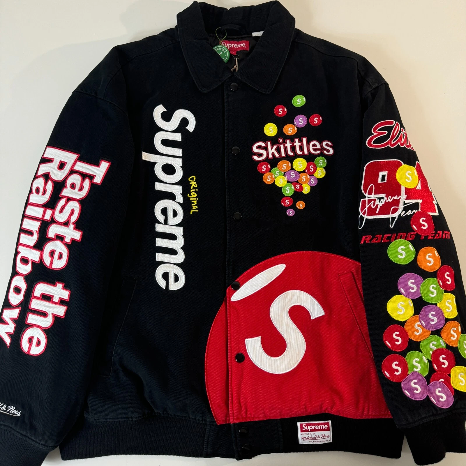 Veste de course Supreme X Skittles Mitchell & Ness homme taille XL noir universitaire NEUVE