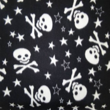 Skulls Crossbones Black Print Fleece Fabric - 60" Wide - Sold by The Yard