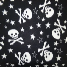 Skulls & Crossbones Black Print Fleece Fabric - 60" Wide - Sold by The Yard