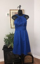 Davids Bridal Blue Bridesmaid Halter Dress Size 2. Rushed Pleated Zip Closure
