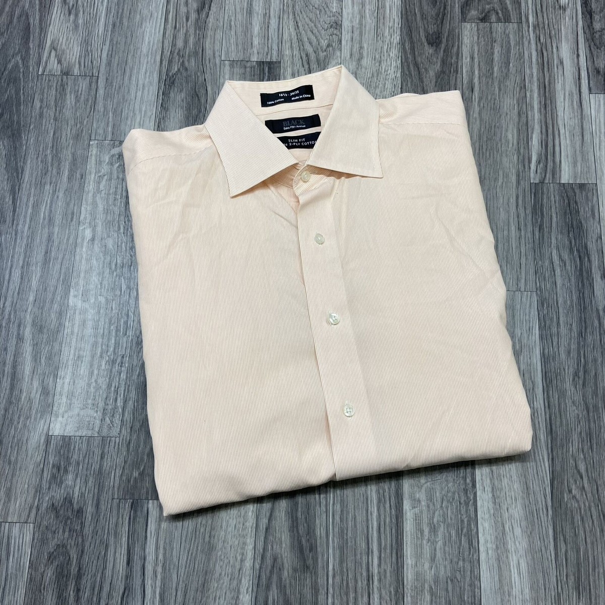 SAKS FIFTH AVENUE Slim Button Up Orange Striped Dress Shirt Mens Size  16.5-34/35 | eBay