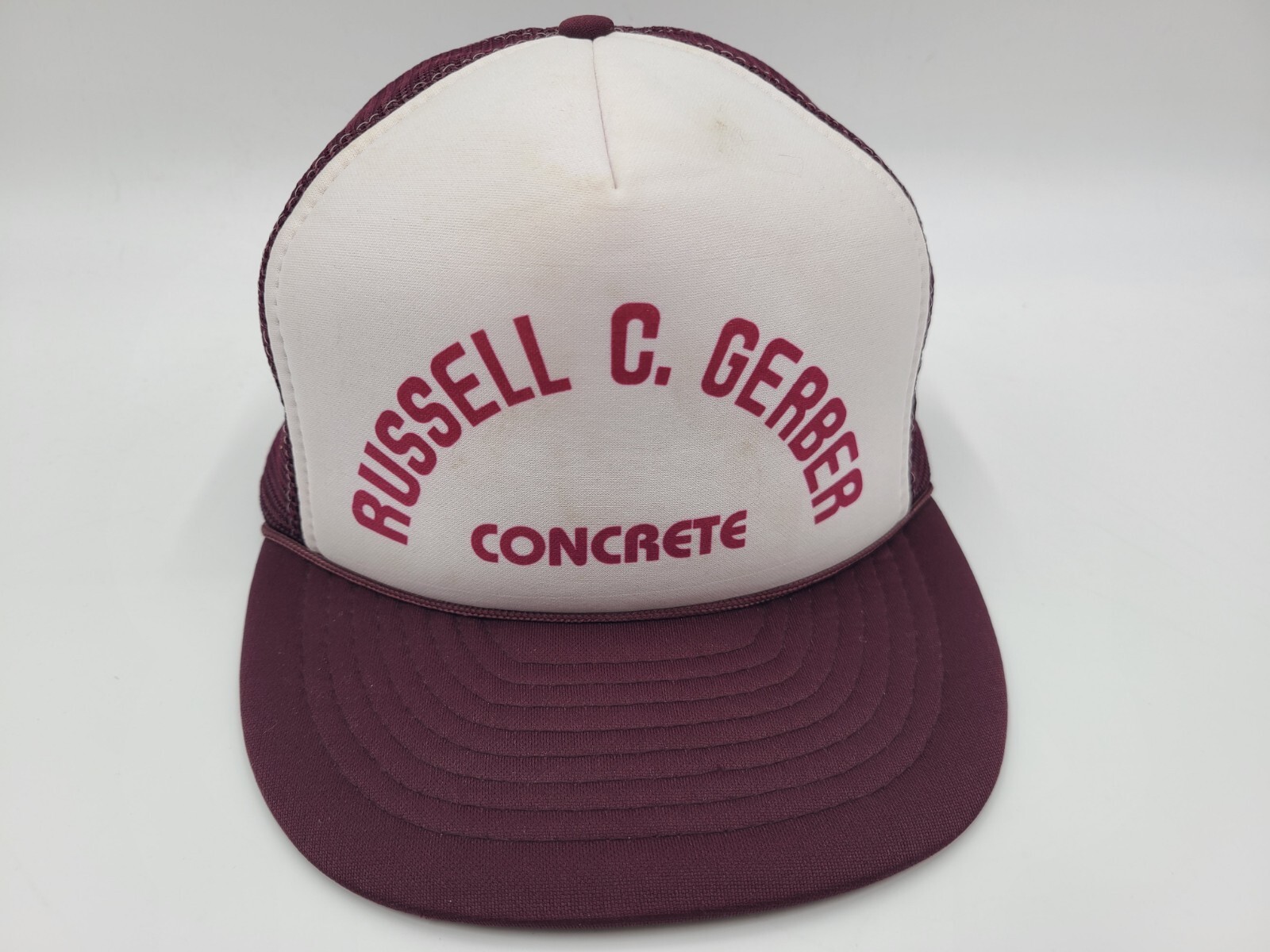 Vintage Russell C Gerber Concrete Mesh Trucker Snapback Hat Cap Men Maroon White