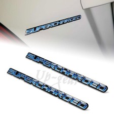 2pcs Universal Blue Supercharged Aluminum Adhesive Sticker Decal Emblem Badge