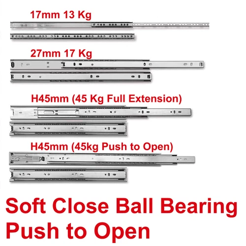Drawer Runners Pair Replacement Metal Grooved Ball Bearing Slides 17mm 27mm 45mm - Picture 2 of 47