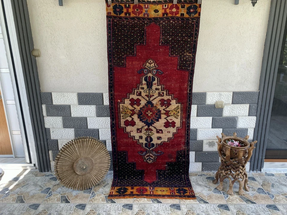 Vintage Turkish Anatolian Rug | 3 x 7.15 ft | Farmhouse Hand-Knotted Wool Carpet - Image 3 of 4