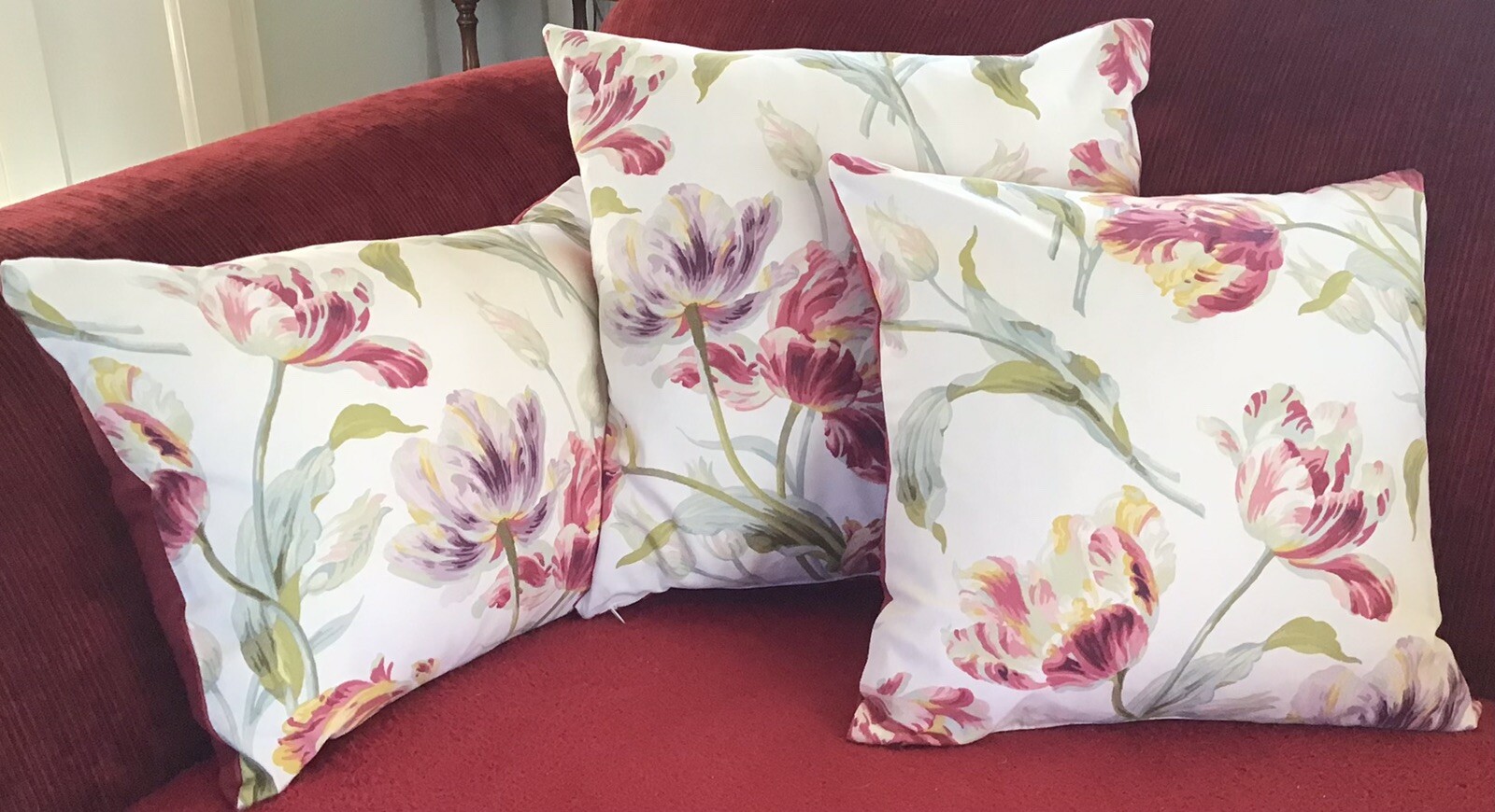 Two Laura Ashley 20x14in Reversable Cushion Covers in Gosford Cranberry