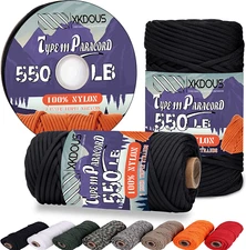 XKDOUS 550 Paracord 120Ft Black Parachute Cord, 100% Nylon 7 Strand Inner Core T