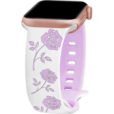 Rose Floral Engraved Strap For Apple Watch Band 44mm iWatch 9 7 se 6 5 8 ultra 2