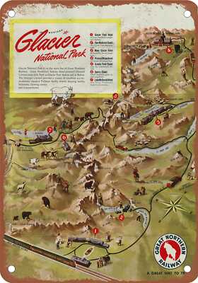METAL SIGN - 1948 Great Northern Glacier National Park Map - Vintage Rusty Look