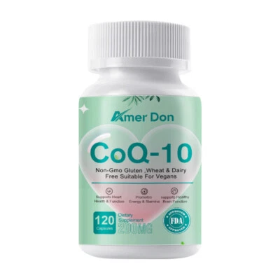 AMER DON CoQ10 200mg, 120 Cápsulas, Cápsulas Vegetarianas, Sin OGM (Coenzima Q10 Ubiquinol)