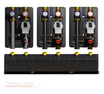 Pumpengruppe Heizkreis, 2x gemischt, 1x ungemischt, Verteilerbalken ...
