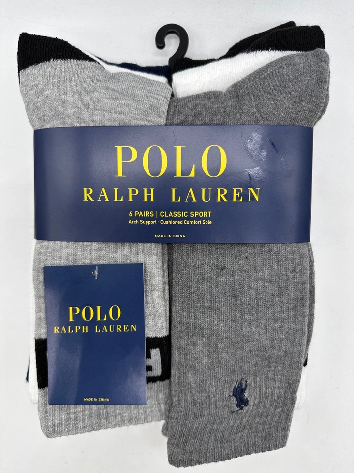 PACOTE COM 6 PARES DE MEIAS POLO RALPH LAUREN ESPORTE CLÁSSICO MASCULINO TAMANHO 10-13 - Imagem 2 de 4