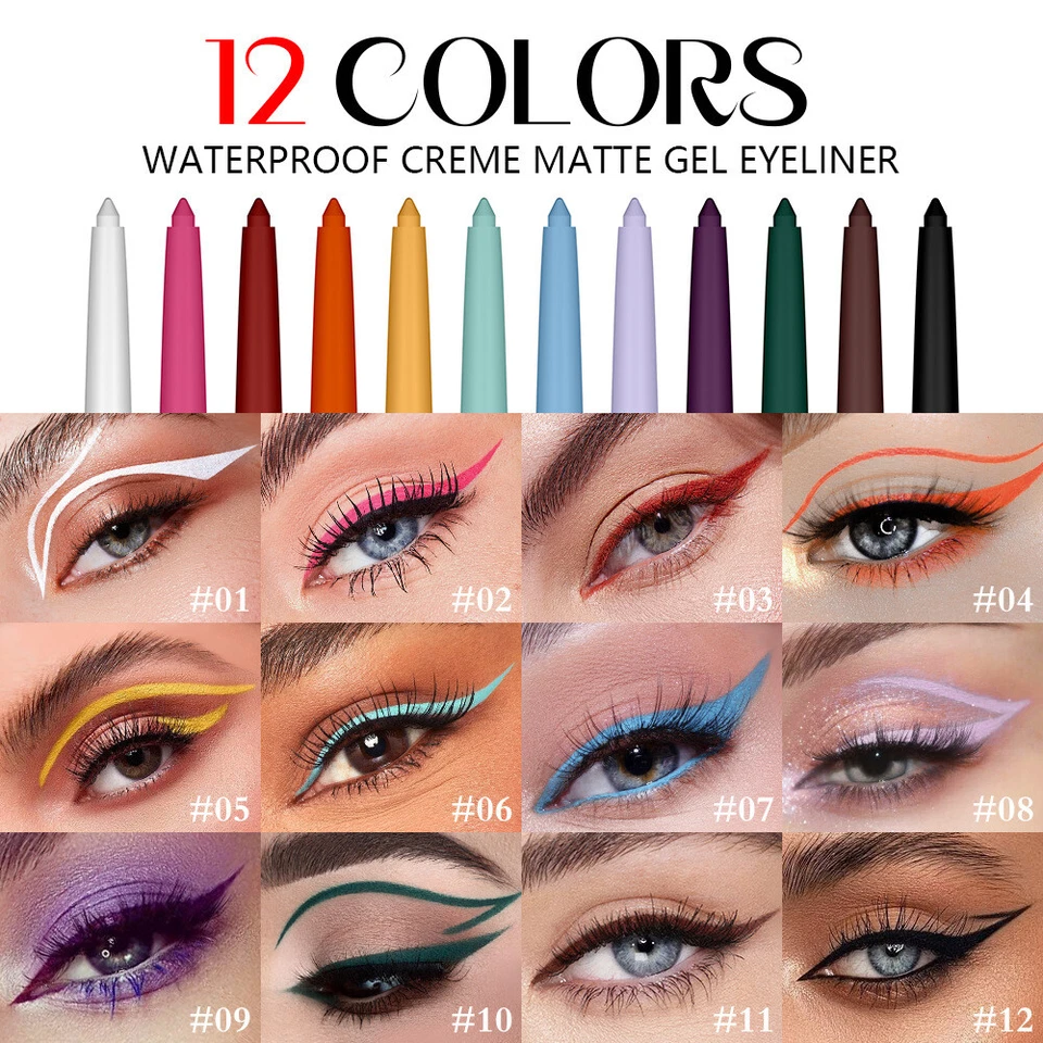 Lápiz delineador de ojos mate colorido líquido de alto pigmento delineador de ojos de larga duración pluma gel - Imagen 3 de 4