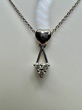 18K White Solid Gold .10 Ct Diamond Heart Pendant Necklace 18  