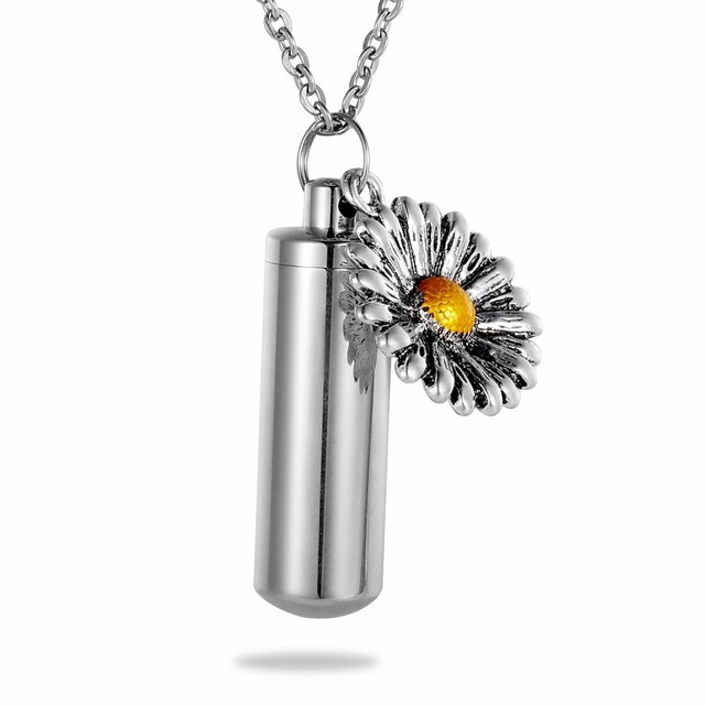 Sunflower Charm Memorial Urn Necklace Stainless Steel Cremation Jewelry