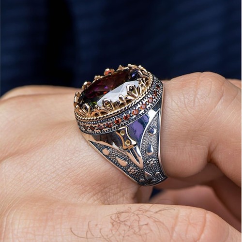 Mystischer Topas Handarbeit Osmanisch Echt Türkisch 925 Sterling Silber Herren Ring - Bild 3 von 5
