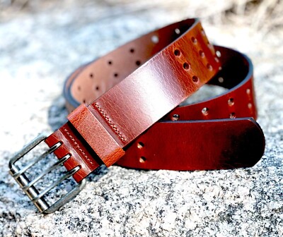 1.75'' Mens Full Grain Leather Belt Distressed Reddish Brown Thick Made in USA