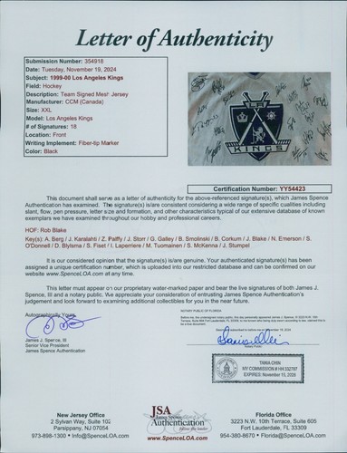 Los Angeles Kings 1999-2000 Team Signed Replica Jersey JSA Authenticated - Picture 6 of 6