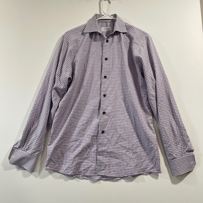 Eton Slim Fit Dress Shirt Mens 15.5 39 Blue Red Check Spread Collar Long Sleeve
