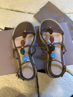 Gianvito Rossi Shanti Beach Leather Espadrille Sandals Size 36.5